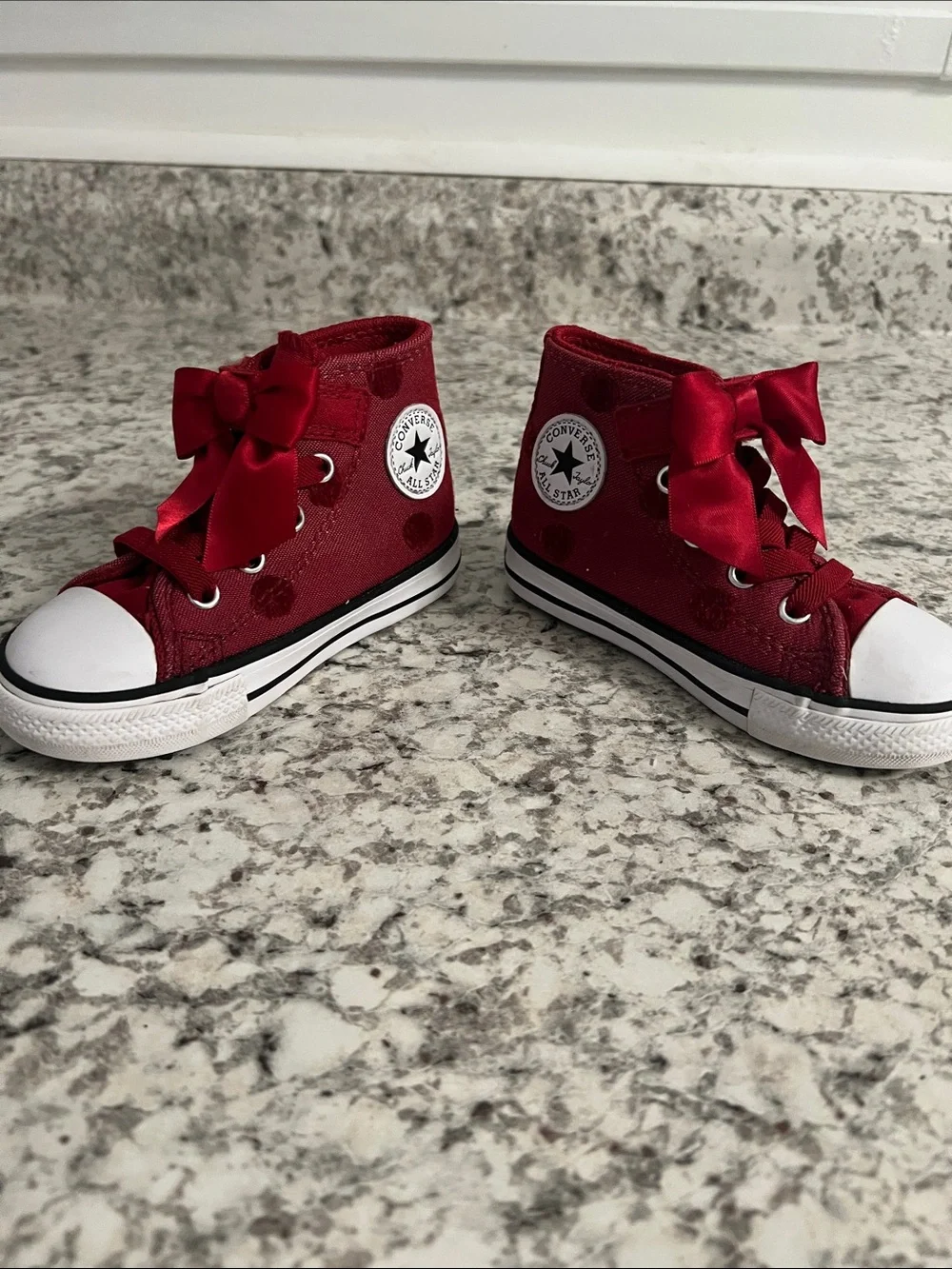 Converse Kids Red High-Top Sneakers with Satin Bow